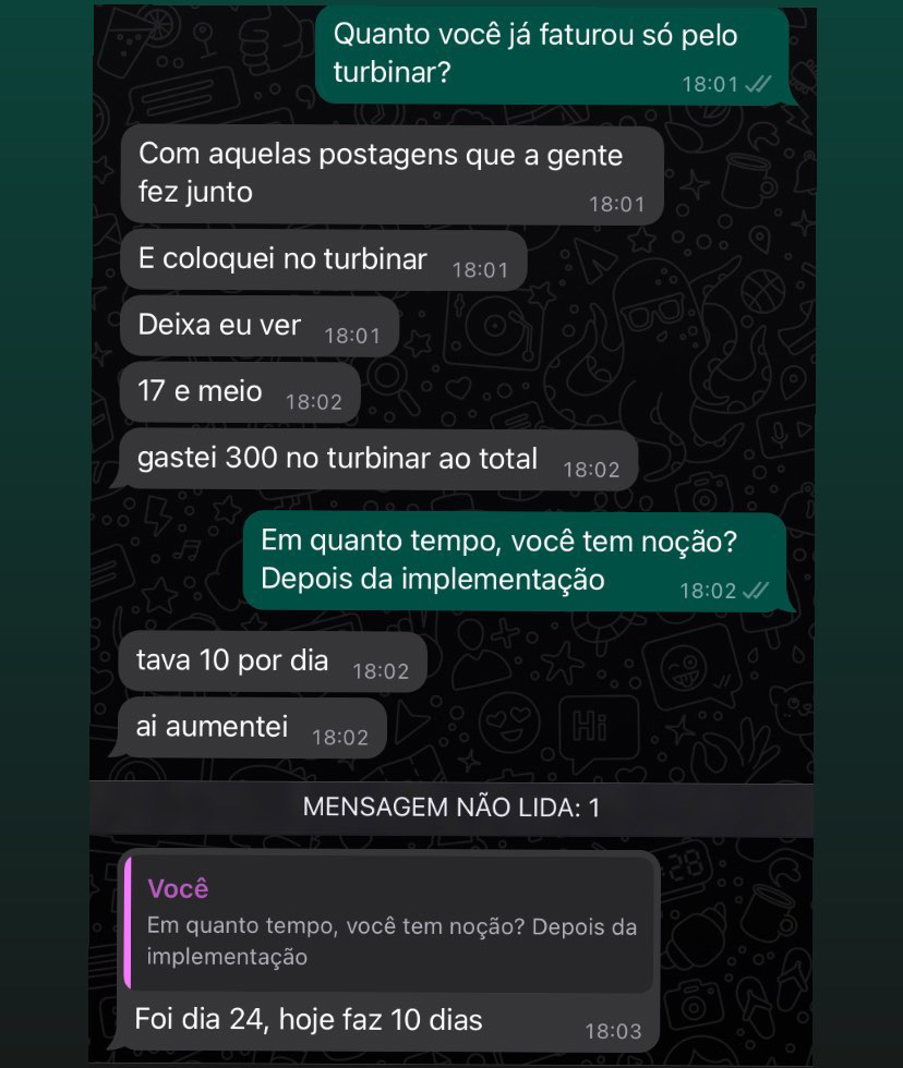 Conversa mostrando resultados em 10 dias após implementação